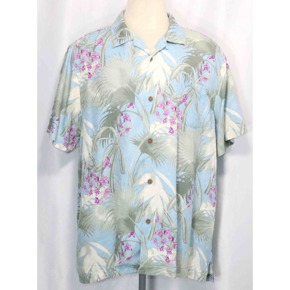 Tommy Bahama 25th Year Blue Floral Short Sleeve Relax Summer Silk Shirt Mens XL